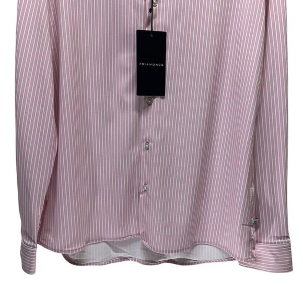 7 Diamonds Shirt Mens Medium Stripe 4-Way Stretch Camden Long Sleeve Button Up - Picture 3 of 11